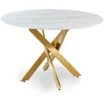 Table ronde corix verre effet marbre blanc et pieds or Table ronde corix verre effet marbre blanc et pieds or