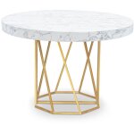 Cotecosy - table ronde extensible yasmina effet marbre et pieds or