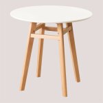 Table de cuisine ronde Ø80 en bois de hêtre et mdf scand nordic sklum blanc Table de cuisine ronde Ø80 en bois de hêtre et mdf scand nordic sklum blanc