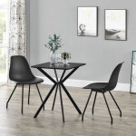 [en. casa] ? table de salle � manger carr�e 60x60 cm ? mdf laqu� noir ? pieds m�tal ? pour 2 personnes ...