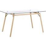 Table de salle à manger design 140 x 80 cm plateau en verre de sécurité et pieds métalliques effet bois ... Table de salle à manger design 140 x 80 cm plateau en verre de sécurité et pieds métalliques effet bois ...