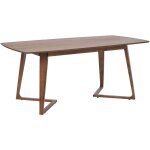 Table de salle à manger placage bois de noyer foncé mdf pieds bois d'hévéa socle stable 180 x 90 cm huxter ... Table de salle à manger placage bois de noyer foncé mdf pieds bois d'hévéa socle stable 180 x 90 cm huxter ...