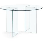 Hellin - table de salle  manger design ronde en verre transparent 6 places d130 - idora