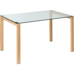 Table de salle à manger moderne pieds bois clair 130 x 80 cm plateau en verre trempé transparent tavira ... Table de salle à manger moderne pieds bois clair 130 x 80 cm plateau en verre trempé transparent tavira ...