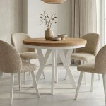 Table de salle � manger ronde extensible pero avec cerclage m�tallique, style loft, scandinave, diam�tre ...