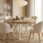 Table de salle � manger ronde extensible pero, style loft, scandinave, diam�tre : 90 / 140 cm, couleur ...