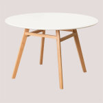 Table de salle  manger ronde en mdf et bois de htre scand nordic sklum blanc 120 cm