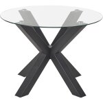 Table de salle � manger ronde moderne avec plateau en verre �100 cm base en m�tal noir otium