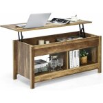 Table de salon basse avec plateau relevable, table basse rectanculaire avec compartiment cach� et 2 �tag�res, ...