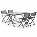 Table de jardin et 4 chaises pliantes en acier et verre noir Table de jardin et 4 chaises pliantes en acier et verre noir