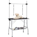 Table de toilettage rglable de chiens avec 2 boucles et panier