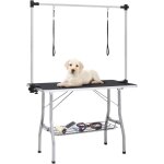 Table de toilettage r�glable de chiens avec 2 boucles et panier vidaxl