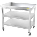 Table de travail en inox 1200 x 600 mm avec 2 �tag�res sur roulettes premium - goldinox