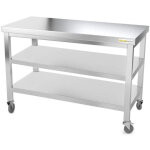 Table de travail en inox 1600 x 600 mm avec 2 �tag�res sur roulettes premium - goldinox