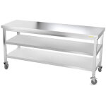 Table de travail en inox 1800 x 700 mm avec 2 �tag�res sur roulettes premium - goldinox