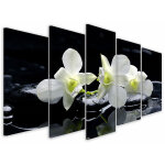 Tableau 5 parties tableau photo zen orchidées et galets - 150x80 cm Tableau 5 parties tableau photo zen orchidées et galets - 150x80 cm