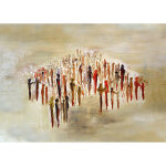 Tableau abstrait marron rouge & jaune | tableau avec groupe de personne pour salon moderne | tableau ...