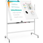 Tableau blanc avec hauteur reglable double face, tableau blanc magnetique rotatif a 360� avec 4 roues ...