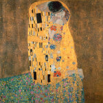 Tableau connu le baiser id�al pour salon | tableau multicolore pour couloir | tableau sur toile jaune ...