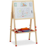 Relaxdays - tableau droit enfant blanc et pour craie, r�glable en hauteur, chevalet en bois, 102 - 135 ...
