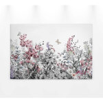 Tableau fleurs moderne gris & rose | tableau sur toile idal bureau & chambre | tableau deco salon fleuri ...
