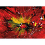 Tableau fleur rouge & jaune | tableau fleuri original pour salon & couloir | tableau sur toile motif ...