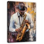 Tableau homme saxophone musicien pour chambre salon cuisine sur toile 60x40