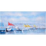 Tableau peinture  huile, bateaux, peint  la main  100%, toile de dcoration murale xl, 140x70cm