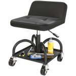 Tabouret d'atelier avec roulettes, �tag�re et soutien lombaire - noir (45. 5x40. 5x58, 5 - 70. 5 cm / ...