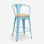 Tabouret de bar et cuisine design industriel style steel wood back light - turquoise