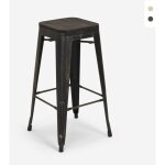Tabouret de bar et cuisine design mtal bois style industriel style brush up - wenge