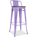 Privatefloor - tabouret de bar design industriel avec dossier - bois et acier - 76cm - stylix violet ...