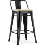 Tabouret de bar avec dossier - design industriel - bois et acier - 60cm - nouvelle �dition - stylix noir ...