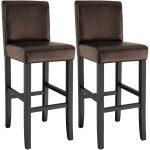 Lot de 2 tabourets bar bois simili cuir avec dossier marron Lot de 2 tabourets bar bois simili cuir avec dossier marron