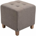 Tabouret bas repose - pieds pouf capitonn� en tissu taupe pieds en bois 45x46 cm 100000143
