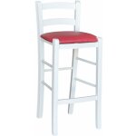 Tabouret en bois blanc avec assise en similicuir rouge h 67 cm du sol � l'assise