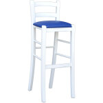 Okaffarefatto - tabouret en bois laqué blanc avec assise en simili cuir bleu h 80 cm Okaffarefatto - tabouret en bois laqué blanc avec assise en simili cuir bleu h 80 cm