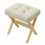 Tabouret de coiffeuse rembourr�, pied en bois, pour chambre, dressing, entr�e, 32 x 42 x 46 cm, beige ...