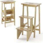 Tabouret escabeau en bois hévéa pliant, marchepied 3 marches, escabeau multifonctionnel réversible, portable, ... Tabouret escabeau en bois hévéa pliant, marchepied 3 marches, escabeau multifonctionnel réversible, portable, ...