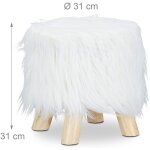 Helloshop26 - tabouret fausse fourrure poils pouf 4 pieds bois blanc Helloshop26 - tabouret fausse fourrure poils pouf 4 pieds bois blanc