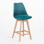 Sklum - tabouret haut nordique avec coussin en similicuir bleu turquoise intense ?65 cm