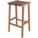 Tabouret pour lot central 68 cm en teck et cuir tress marron - kuna