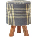 Homescapes - tabouret motifs tartan gris et jaune pieds en bois 32 x 32 x 42 cm Homescapes - tabouret motifs tartan gris et jaune pieds en bois 32 x 32 x 42 cm