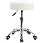Tabouret pivotant � roulettes r�glable 51 - 67 cm ? cuir pu blanc ? 5 roues silencieuses ? capacit� 135kg ...