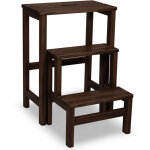 Tabouret pliant en bois gain de place � 3 marches, couleur noyer fonc�