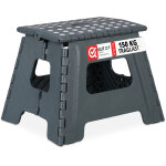 Tabouret pliant l, portable, escabeau de salle de bain, 150 kg, plastique, hxlxp 30 x 37 x 29 cm, gris ...