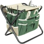 Tabouret pliant avec un sac et un ensemble d'outils de jardin