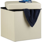 Tabouret pliant similicuir pouf de rangement pliable repose - pieds stockage carr 38 x 38 x 38 cm, crme ...
