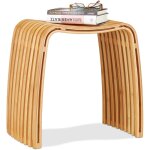 Tabouret repose - pieds bois de bambou lamelles lgant pouf scandinave nordique, nature - relaxdays