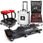 Tabouret roulant bm tools, plateau outils de rangement avec chariot de visite et valise 399 outils, pack ...